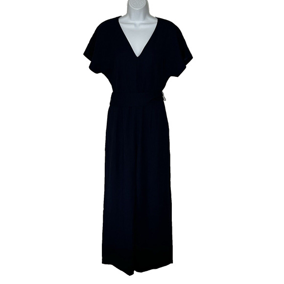 Boden Wide Leg Jumpsuit Size 6T Navy Blue Crop Belted Short Sleeves V Neck